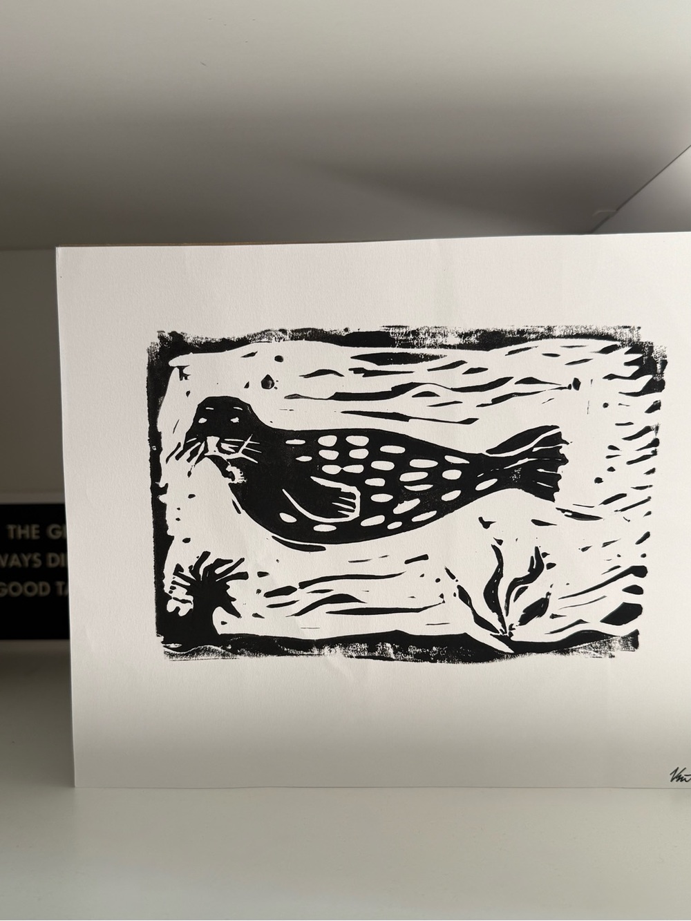 Black Seal Linocut Art Print - Minimalist Home Art